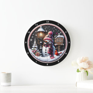 Snowman's Cosy Night" - Feestelijke Zwarte Kerst Grote Klok