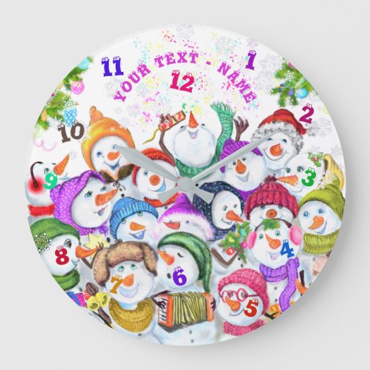 Snowmans fête Noël Horloge Personnalisée Nom du te (Recto)