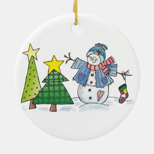 Snowman's kerst keramisch ornament (Achterkant)