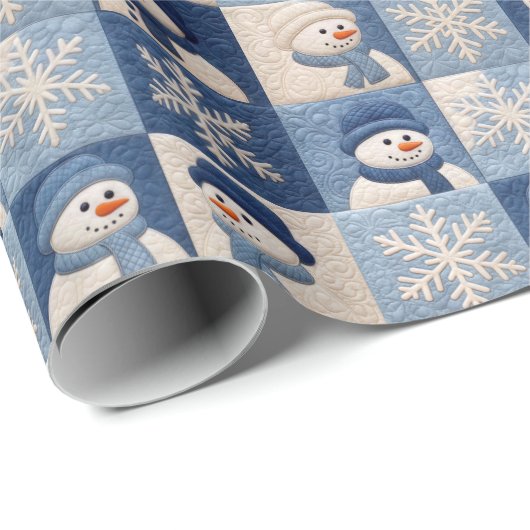 Snowmen and Snowflakes Quilt Pattern Cadeaupapier (Rol Hoek)
