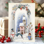  Snowmen Angel Boy Courier Kerstmis Feestdagen Kaart