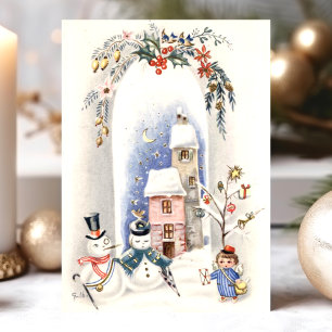 Snowmen Angel Boy Courier Kerstmis Feestdagen Kaart