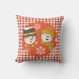 Snowmen Couple Stippen en Argyle Holiday Pillow Kussen