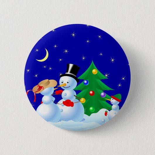 Snowmen Dancing Ronde Button 5,7 Cm (Voorkant)
