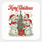 Snowmen Decorating Christmas Tree Vierkante Sticker (Voorkant)