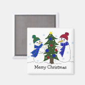 Snowmen die een kerstboom decorteren magneet (Voorkant / Achterkant)