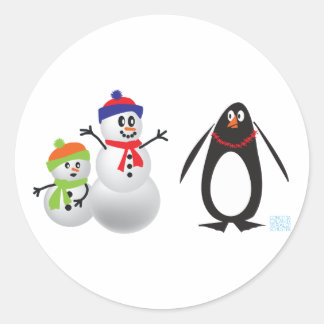 Snowmen en Penguin Ronde Sticker