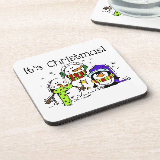 Snowmen en pinguïns Het is Kerstmis Onderzetter (Linkerzijde)