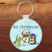 Snowmen en pinguïns Het is Kerstmis Sleutelhanger (Voorkant)