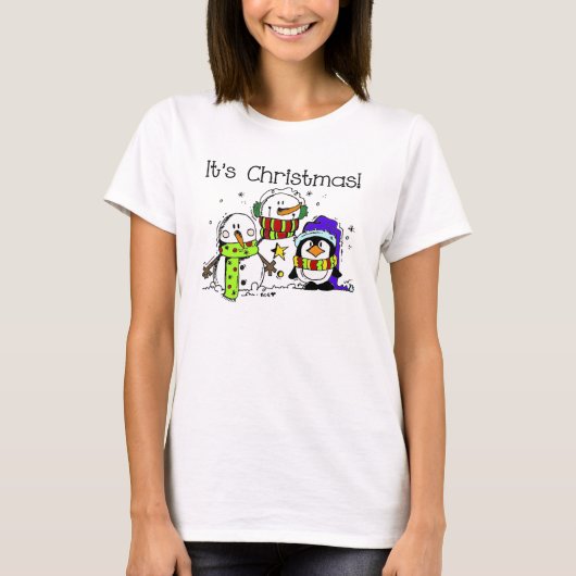 Snowmen en pinguïns Het is Kerstmis T-shirt (Voorkant)