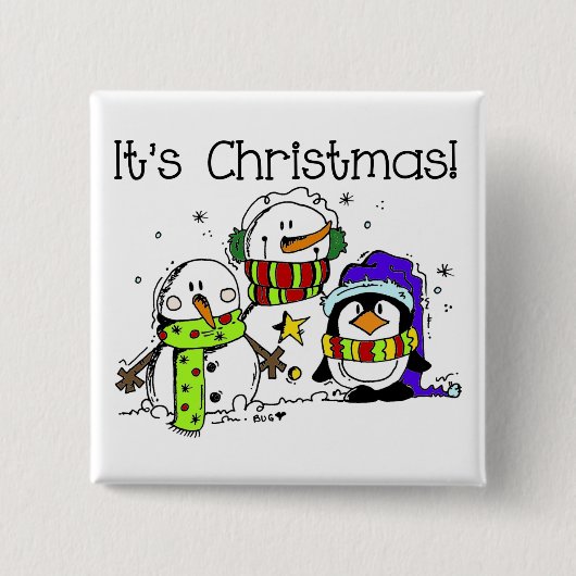 Snowmen en pinguïns Het is Kerstmis Vierkante Button 5,1 Cm (Voorkant)