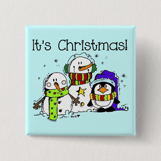 Snowmen en pinguïns Het is Kerstmis Vierkante Button 5,1 Cm (Voorkant)