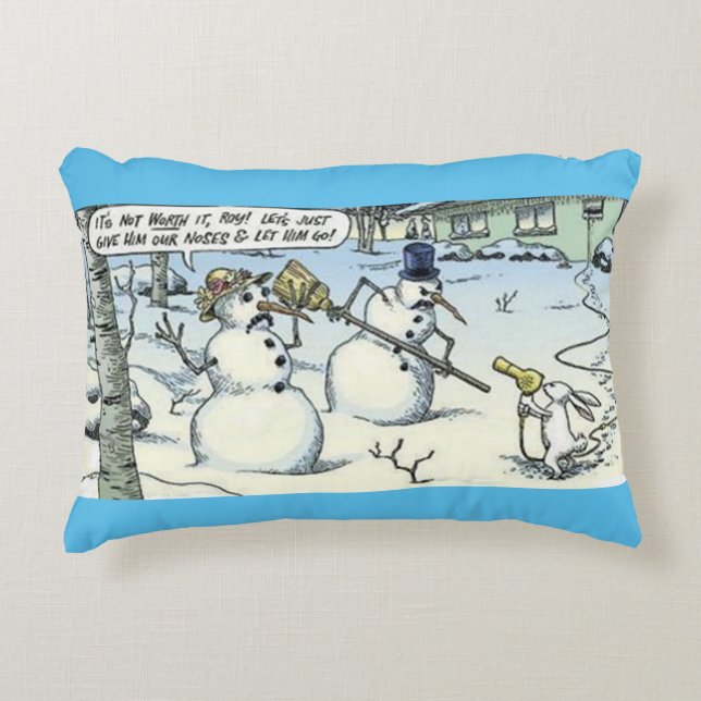 Snowmen en Rabbit Standoff Decoratief Kussen (Voorkant)