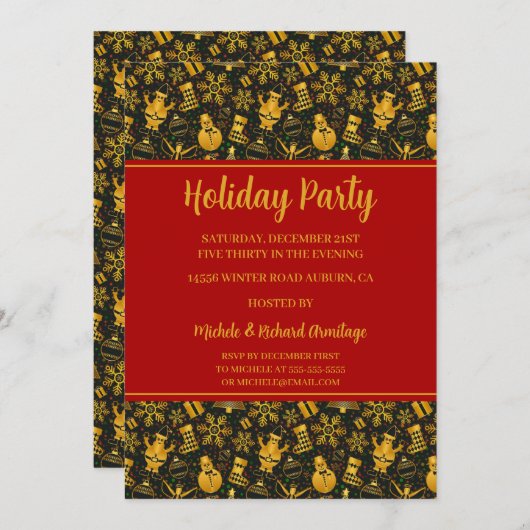 Snowmen en Snowflakes Holiday Party Invitation Kaart (Voorkant / Achterkant)