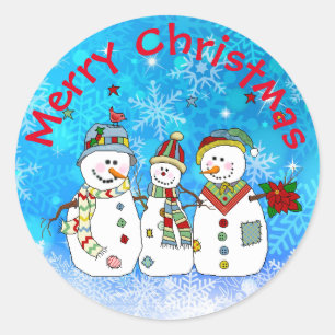 Snowmen en Snowflakes, voor fijne kerst Ronde Sticker