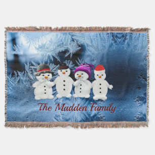 Snowmen Familie van Vier Bevroren Drow Blanket Deken