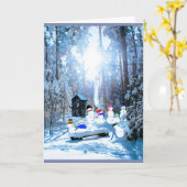 Snowmen Famille de vacances Réunion Carte pliée (Fleur jaune)