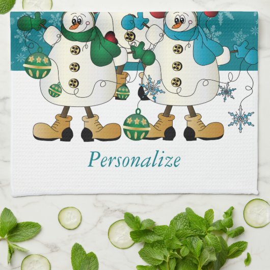 Snowmen Friends Cute Kerstmis Theedoek (Gevouwen)