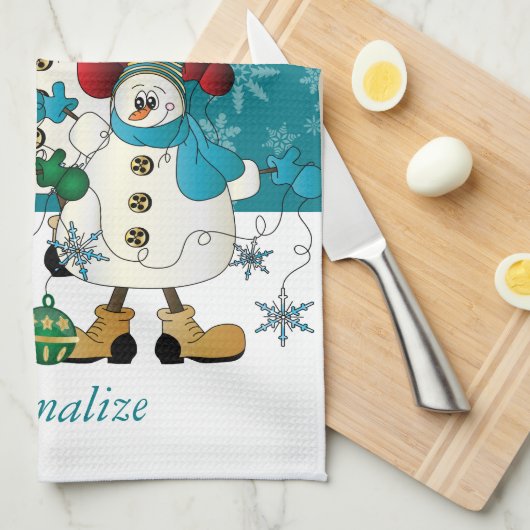 Snowmen Friends Cute Kerstmis Theedoek (Quarter Fold)
