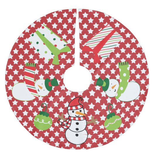 Snowmen, Gifts, Ornamenten Holiday Tree Skirt Kerstboom Rok (Voorkant)