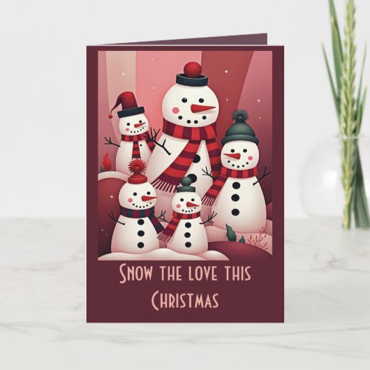 Snowmen In A Sweet Kitschy Christmas Pink Theme Kaart (Voorkant)