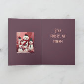 Snowmen In A Sweet Kitschy Christmas Pink Theme Kaart (Binnen)