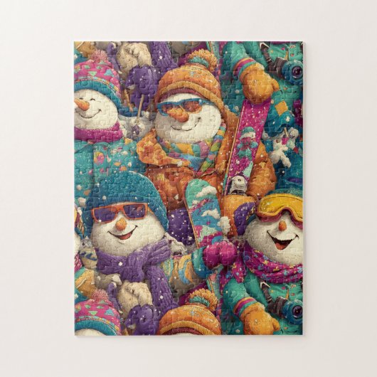 Snowmen In Designer Ski Gear On The Slopes Legpuzzel (Verticaal)