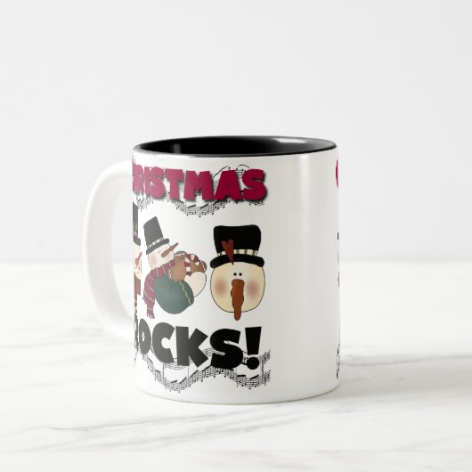 Snowmen Kerstmis Rocks Tweekleurige Koffiemok (Voorkant links)