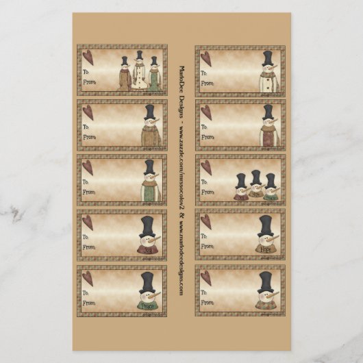 Snowmen Labels op een blad - 10 Design Flyer (Voorkant)