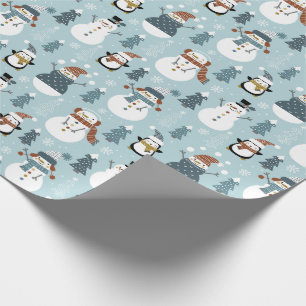 Snowmen, pinguïns, kerstbomen en sneeuwvlokken cadeaupapier
