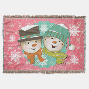 Snowmen Pink en Blue Holiday Throw Deken