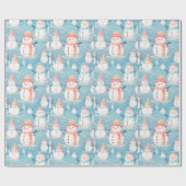 Snowmen Sneeuwvlokken Blauw Moderne Kerst Cadeaupapier (Vlak)