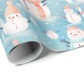 Snowmen Sneeuwvlokken Blauw Moderne Kerst Cadeaupapier (Rol Hoek)