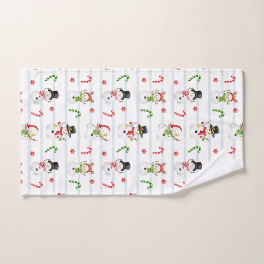 Snowmen, snoepkanen, stangen en stripes bad handdoek (Handdoek)