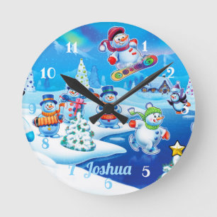 Snowmen Winter Wonderland. Gemiddelde wandklok Ronde Klok
