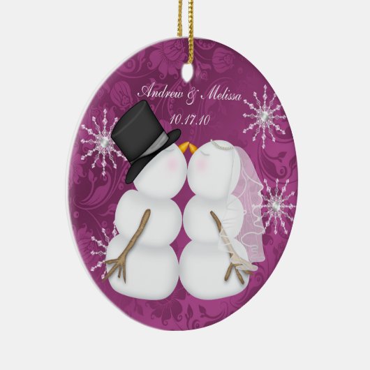 Snowmen zoenen trouwden met onze eerste kerstdag keramisch ornament (Rechts)