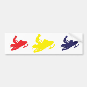Snowmobier/rood, geel, blauw bumpersticker