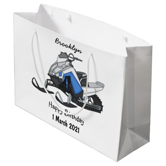 Snowmobile cartoon illustratie groot cadeauzakje (Achterkant Gekanteld)