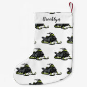 Snowmobile cartoon illustratie kleine kerstsok (Achterkant)