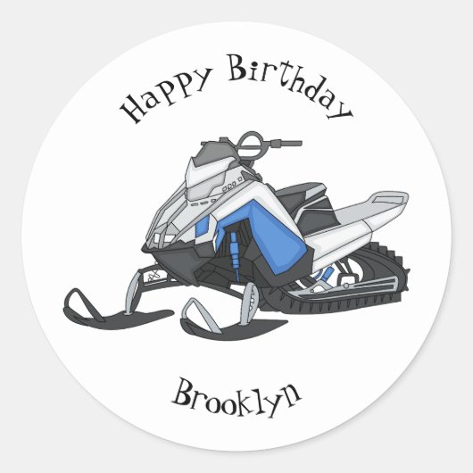 Snowmobile cartoon illustratie ronde sticker (Voorkant)