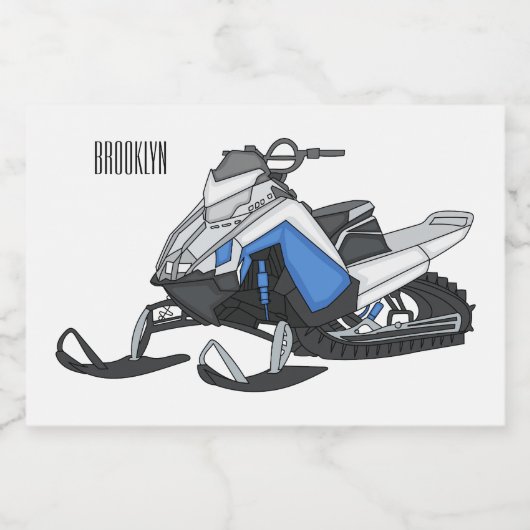 Snowmobile cartoon illustratie voedselcontainer etiket (Enkel label)