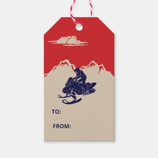 Snowmobile grafische  stijlkerst cadeaulabel (Voorkant)