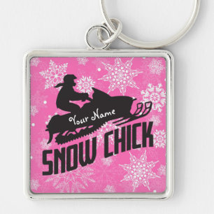 Snowmobile Sneeuw Chick Pink Snowflake Sleutelhanger