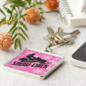 Snowmobile Snow Chick Pink Snowflake Sleutelhanger (Zijkant)