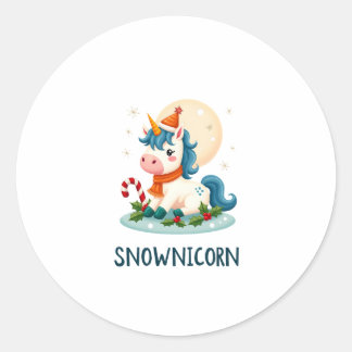 Snownicorn Mooie Eenhoorn Sneeuwman Kerst Meisje T Ronde Sticker