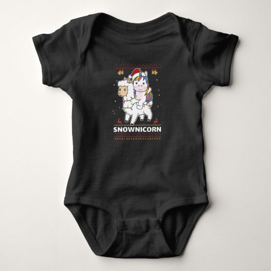 Snownicorn Unicorn Lama Winter Animals Romper (Voorkant)
