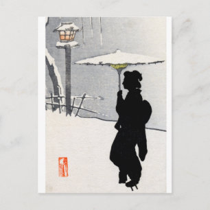 Snowscape en Japanse Geisha Briefkaart