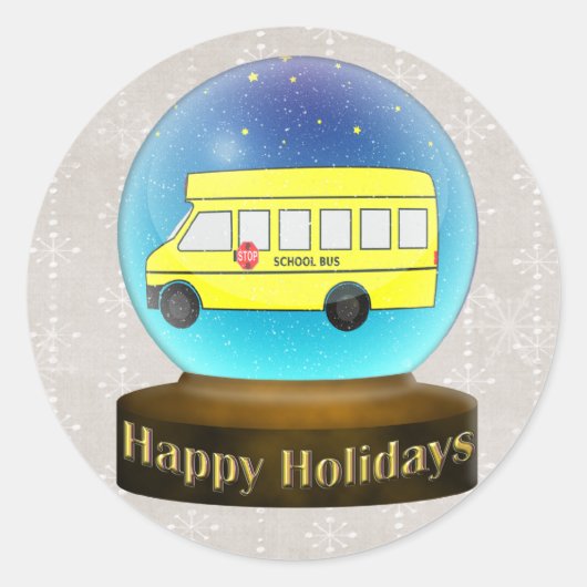 Snowsglobe schoolbus Kerstcadeaus Ronde Sticker (Voorkant)