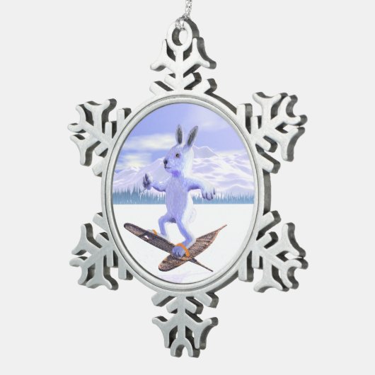 Snowshoe Hare Tin Sneeuwvlok Ornament (Rechts)