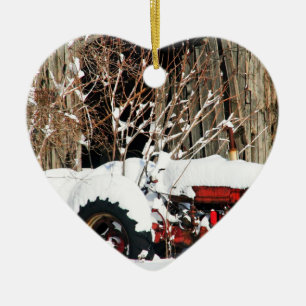 Snowy Antiek Tractor Keramisch Ornament